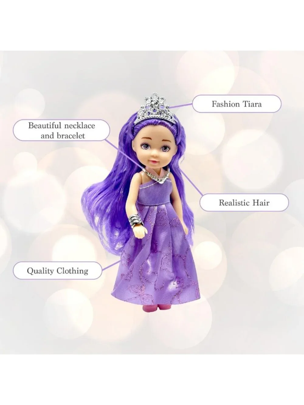 Mini Princess Doll Set for Girls - Adorable Dollhouse Figures with Tiaras
